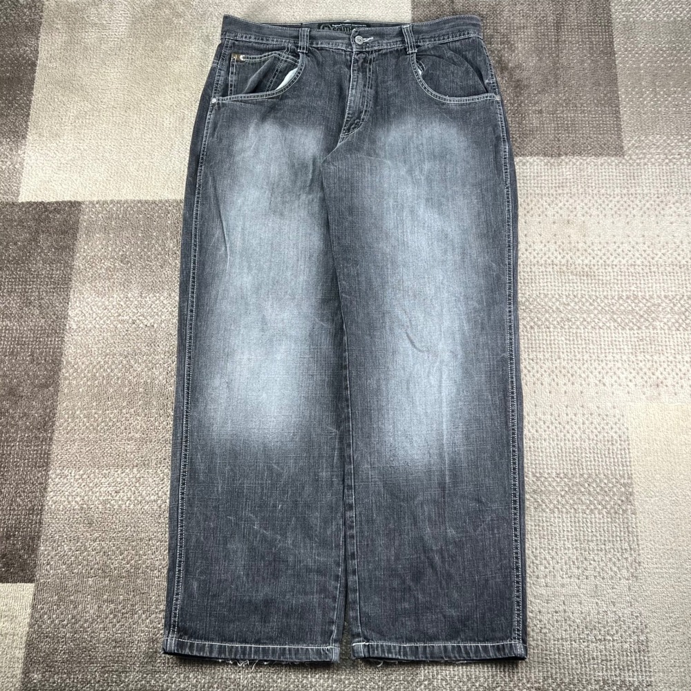 Southpole Mens Baggy Wide Leg Jeans Black Denim Size 38x32 Y2K Streetwear